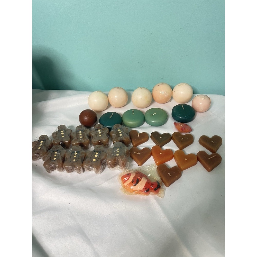 Assorted Wax Candles Gingerbread, Hearts, Balls Lot‎ of 31